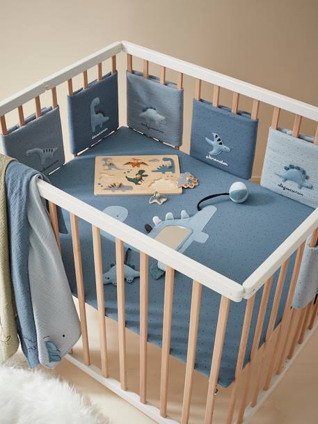 Cot/Playpen Bumper, Little Dino BLUE MEDIUM ALL OVER PRINTED 