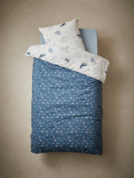 Duvet Cover & Pillowcase Set for Children, Hello Dinos, Basics WHITE LIGHT ALL OVER PRINTED 