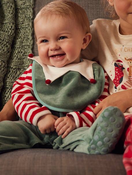 Christmas Gift Set for Babies: Velour Sleepsuit + Bib Dark Green 