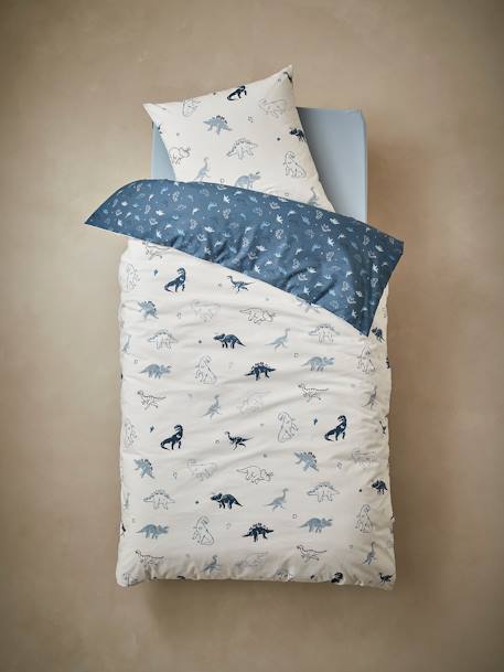 Duvet Cover & Pillowcase Set for Children, Hello Dinos, Basics WHITE LIGHT ALL OVER PRINTED 