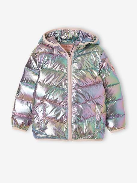 Lightweight Jacket with Shiny Iridescent Effect, for Girls ecru+GREY LIGHT METALLIZED 