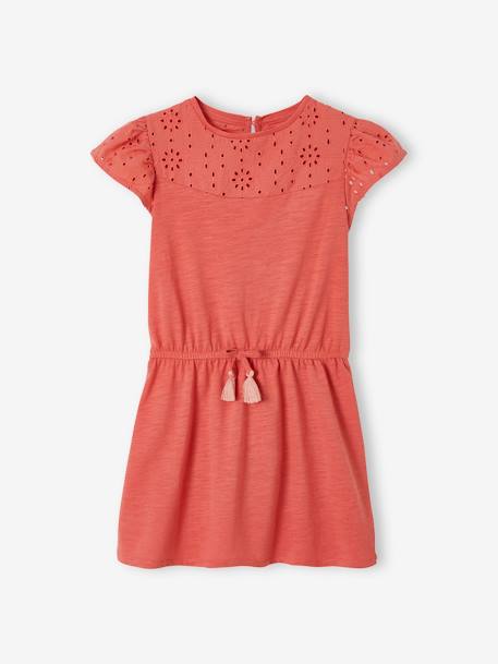 Dress with Details in Broderie Anglaise for Girls aqua green+mauve+pale pink+PINK DARK SOLID 