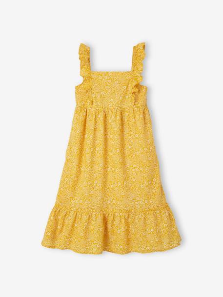 Long Dress with Ruffled Straps for Girls WHITE LIGHT ALL OVER PRINTED+WHITE MEDIUM ALL OVER PRINTED+YELLOW DARK ALL OVER PRINTED 