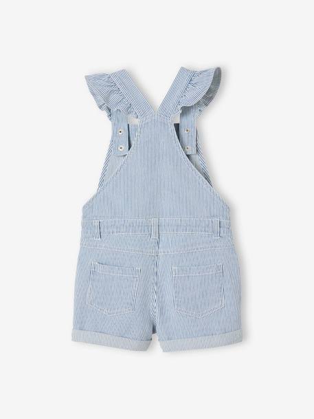 Striped Dungaree Shorts with Frilly Straps for Girls WHITE LIGHT STRIPED 