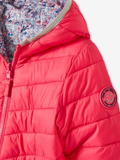 Reversible Lightweight Padded Jacket with Padding in Recycled Polyester, for Girls 6306+GREY DARK ALL OVER PRINTED+night blue+PINK BRIGHT ALL OVER PRINTED 