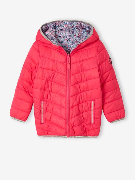 Reversible Lightweight Padded Jacket with Padding in Recycled Polyester, for Girls 6306+GREY DARK ALL OVER PRINTED+night blue+PINK BRIGHT ALL OVER PRINTED 