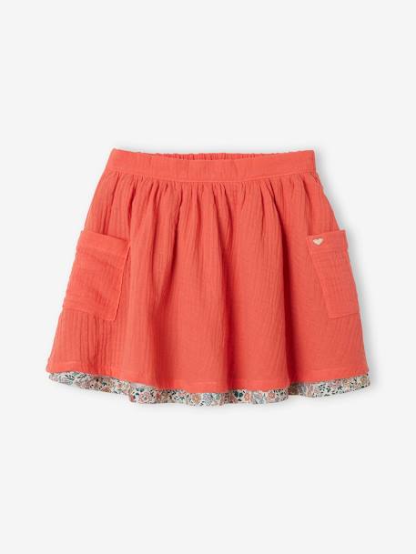 Reversible Skirt, Plain or with Floral Print, for Girls Blue+Camel+ORANGE MEDIUM SOLID 