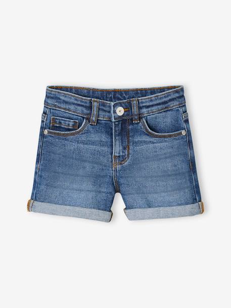 Denim Shorts with Turn-Ups, for Girls BLUE DARK WASCHED+Dark Blue 