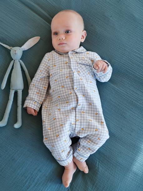 Cotton Flannel Sleepsuit for Babies WHITE LIGHT CHECKS 