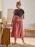 Long Skirt in Cotton Gauze for Maternity BROWN LIGHT SOLID+olive 