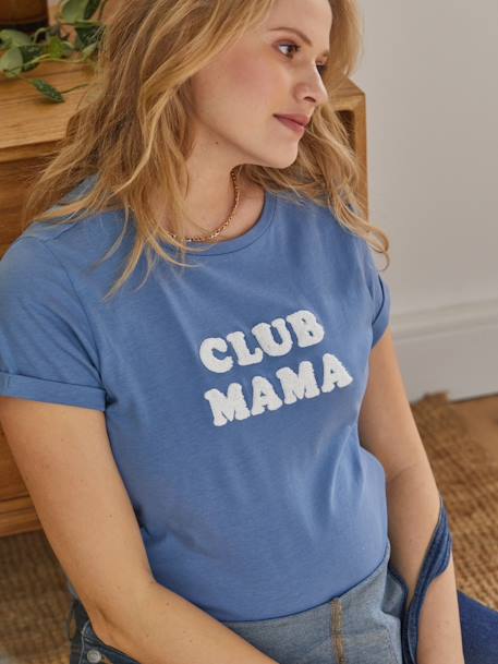 T-Shirt with Message, in Organic Cotton, Maternity & Nursing Special BLUE MEDIUM SOLID WITH DESIGN+GREY DARK SOLID WITH DESIGN 