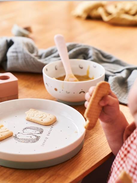 Ceramic & Silicone Mealtime Set, Hanoi Theme Light Green+White/Print 