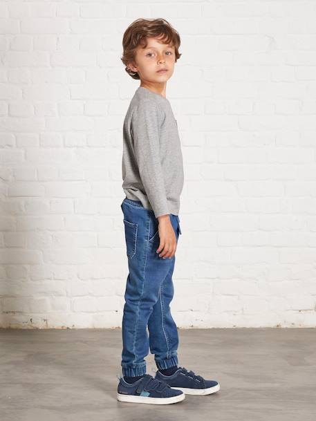 Denim-Effect Fleece Joggers, Easy to Put On, for Boys Denim Blue 