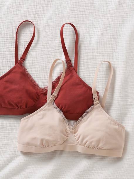 Pack of 2 Bras in Stretch Cotton, Maternity & Nursing Special BEIGE LIGHT SOLID+BLACK DARK SOLID 