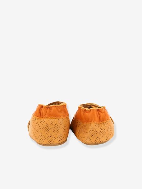 Soft Leather Pram Shoes for Babies, Grooar by ROBEEZ© BROWN LIGHT SOLID WITH DESIGN 