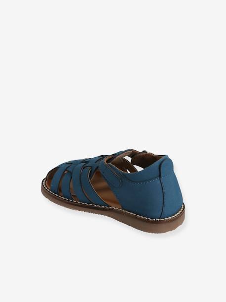 Closed-Toe Leather Sandals for Babies BLUE DARK SOLID 