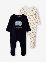 -Pack of 2 "Car ride" Sleepsuits In Velour, for Baby Boys, Oeko Tex®