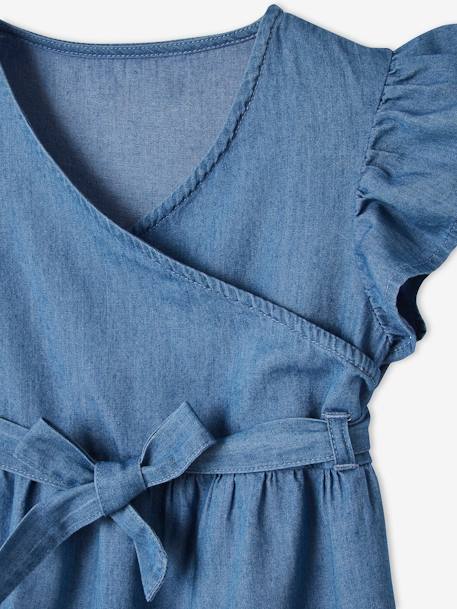 Light Denim Dress with Wrap-Over Effect for Girls BLUE DARK WASCHED 