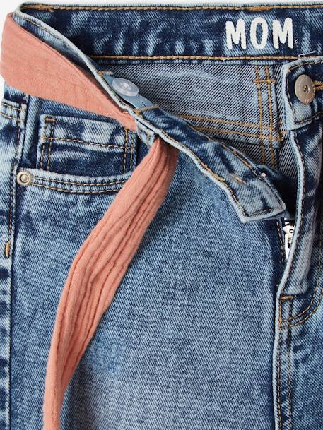 Mom Fit Jeans & Belt in Cotton Gauze, for Girls BLACK MEDIUM SOLID+BLUE MEDIUM SOLID 