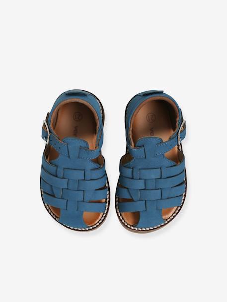 Closed-Toe Leather Sandals for Babies BLUE DARK SOLID 
