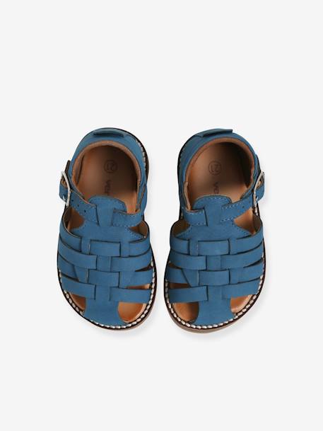 Closed-Toe Leather Sandals for Babies BEIGE DARK SOLID+BLUE DARK SOLID 