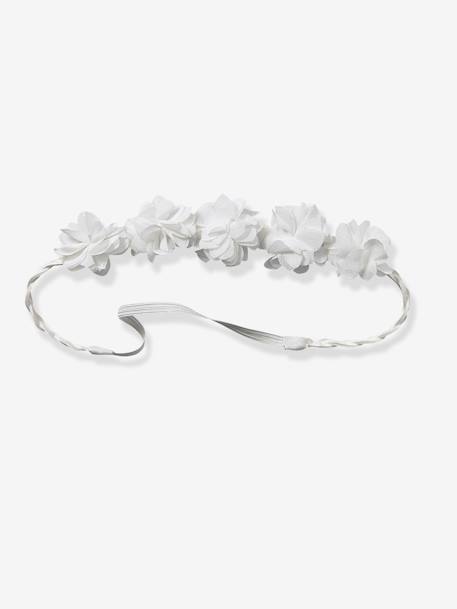 Braided Headband with Tulle Flowers White 