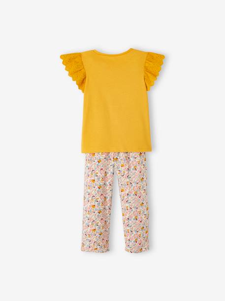 T-Shirt & Fluid Printed Trouser Combo, for Girls YELLOW MEDIUM SOLID 