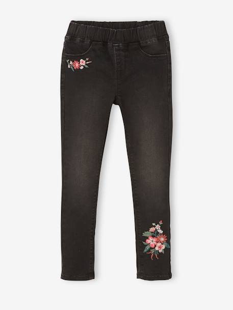 Embroidered Waterless Treggings, MorphologiK Wide Hip, for Girls BLACK DARK SOLID WITH DESIGN+BLUE DARK WASCHED 