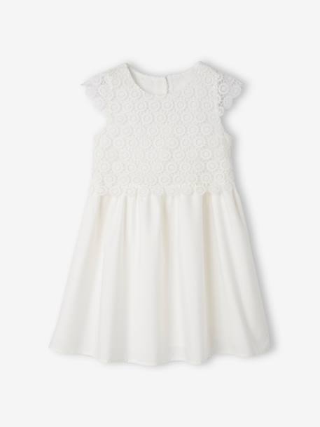 2-in-1 Special Occasion Dress, Macramé Top Layer, for Girls nude pink+WHITE LIGHT SOLID 