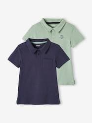 -Set of 2 Plain, Short Sleeve Polo Shirts, for Boys