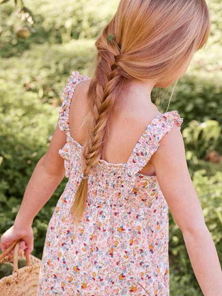 Long Dress with Ruffled Straps for Girls WHITE LIGHT ALL OVER PRINTED+WHITE MEDIUM ALL OVER PRINTED+YELLOW DARK ALL OVER PRINTED 