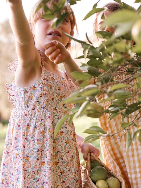 Long Dress with Ruffled Straps for Girls WHITE LIGHT ALL OVER PRINTED+WHITE MEDIUM ALL OVER PRINTED+YELLOW DARK ALL OVER PRINTED 