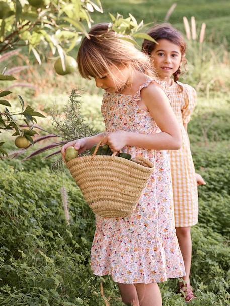 Long Dress with Ruffled Straps for Girls WHITE LIGHT ALL OVER PRINTED+WHITE MEDIUM ALL OVER PRINTED+YELLOW DARK ALL OVER PRINTED 