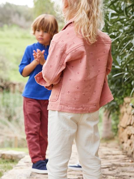 Denim Worker Jacket for Girls PINK MEDIUM ALL OVER PRINTED 