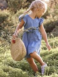 Girls-Light Denim Dress with Wrap-Over Effect for Girls