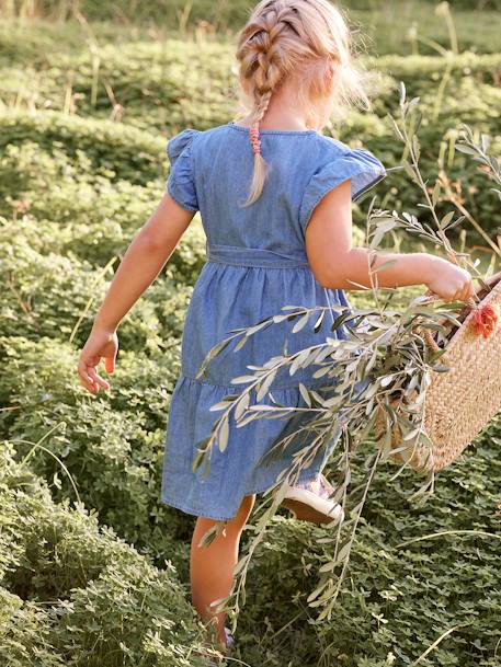 Light Denim Dress with Wrap-Over Effect for Girls BLUE DARK WASCHED 