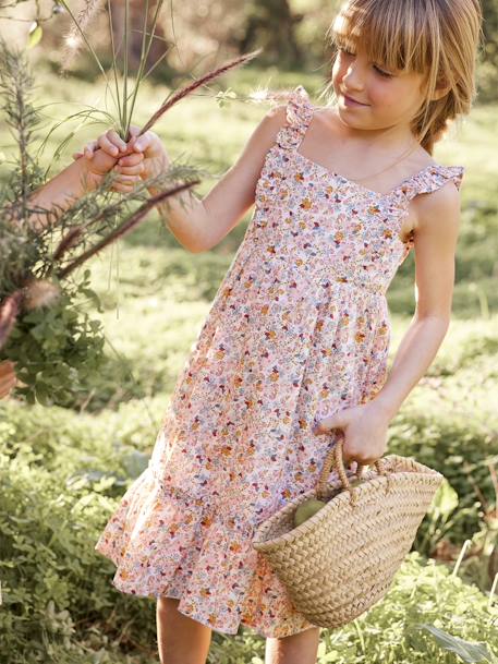 Long Dress with Ruffled Straps for Girls WHITE LIGHT ALL OVER PRINTED+WHITE MEDIUM ALL OVER PRINTED+YELLOW DARK ALL OVER PRINTED 