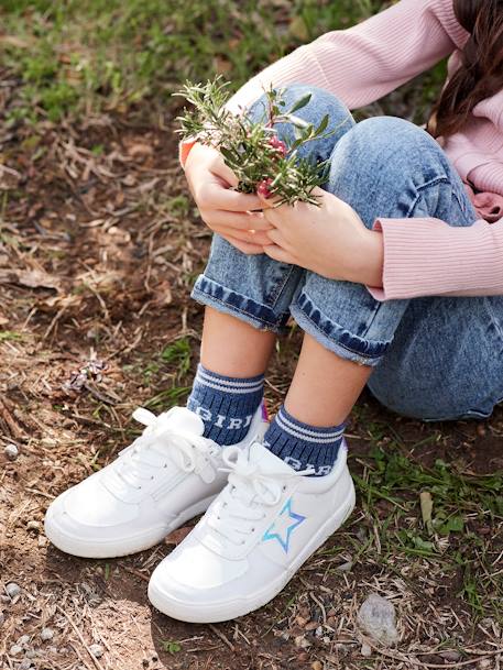 Trainers with Laces & Zip, for Girls White 