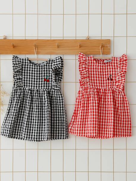 Sleeveless Gingham Dress, for Babies Dark Blue Checks+grey green 