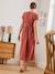 Long, Wrapover Dress in Linen & Cotton, Maternity & Nursing Special RED MEDIUM SOLID 