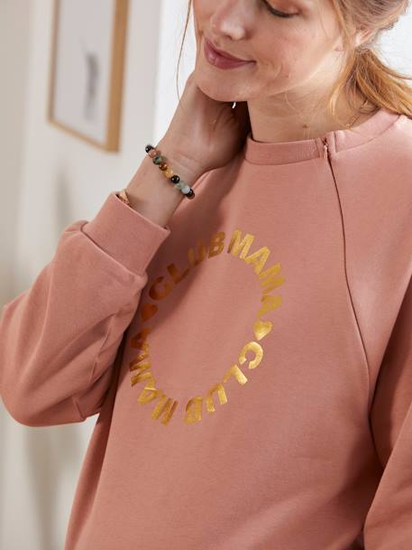 Fleece Sweatshirt with Message, Maternity & Nursing Special PINK DARK SOLID 