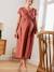 Long, Wrapover Dress in Linen & Cotton, Maternity & Nursing Special RED MEDIUM SOLID 