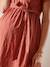 Long, Wrapover Dress in Linen & Cotton, Maternity & Nursing Special RED MEDIUM SOLID 