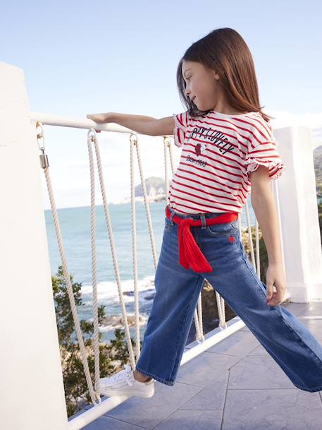 Striped T-Shirt, Sequinned Heart, for Girls navy blue+striped blue+WHITE MEDIUM STRIPED 