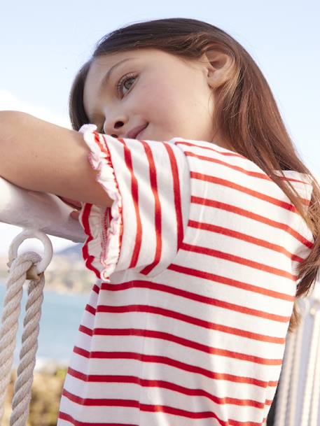 Striped T-Shirt, Sequinned Heart, for Girls navy blue+striped blue+WHITE MEDIUM STRIPED 