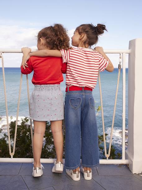 Striped T-Shirt, Sequinned Heart, for Girls navy blue+sky blue+striped blue+WHITE MEDIUM STRIPED 