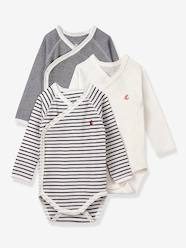 Pack of 3 Long-Sleeved Bodysuits in Organic Cotton for Newborn
