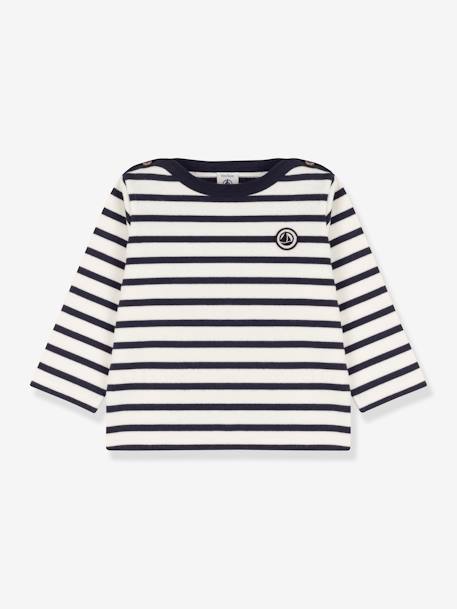 Long Sleeve Striped Jumper in Organic Cotton for Babies, by PETIT BATEAU WHITE MEDIUM STRIPED 