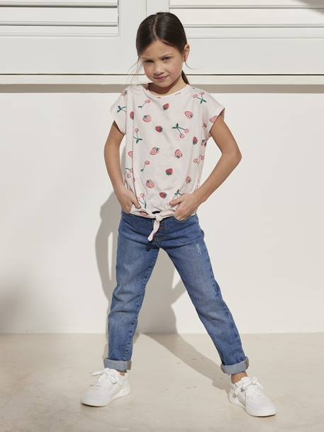 Printed T-Shirt for Girls ecru+khaki+navy blue+PINK MEDIUM ALL OVER PRINTED+vanilla 