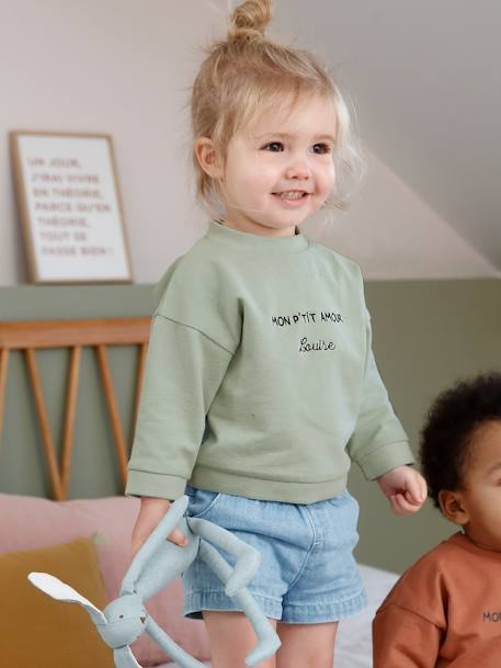 Sweatshirt with Message for Babies GREEN MEDIUM SOLID WITH DESIG 